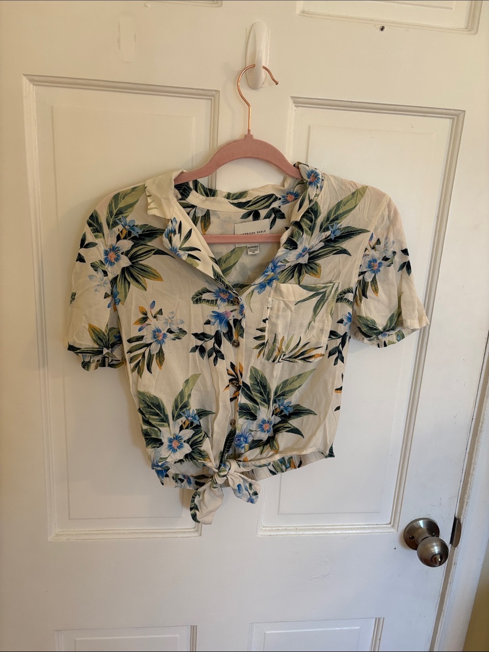American Eagle Floral Tie-Front Women's Button Shirt Size XS